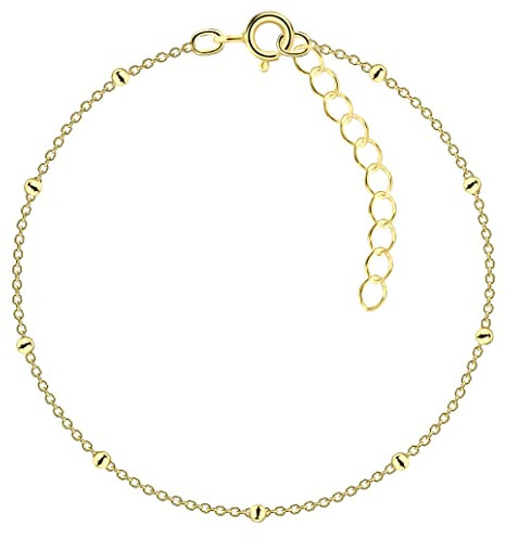 Löb Damen Armband 925 Silber Gold Vergoldet Kugel Perlen Flach Schlicht Dünn Zart Schmal