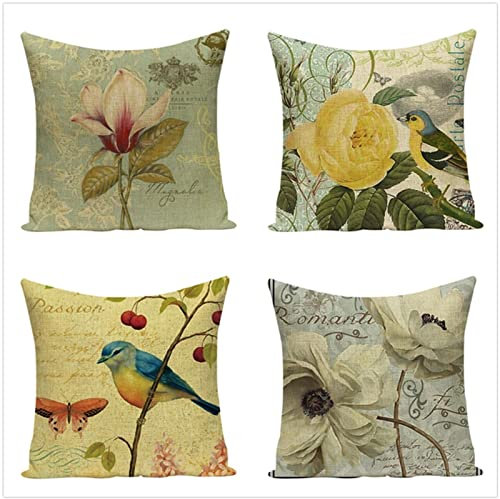 Tinnoon Kissenbezug 45x45cm 4er SetBoho Wohnzimmer Outdoor Deko, Schlafzimmer Zimmer Dekor Kissenhülle Kissenbezüge mit Verstecktem Reißverschluss, Couchkissen, Sofakissen Weinachten Blumen Vögel