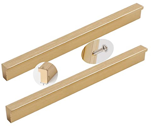 2 Stück Möbelgriff L Form Schrankgriffe Gold Profilgriff Aluminiumlegierung SchubladenKnöpfe Türgriff Zugknöpfe für Schlafzimmer Küche Kleiderschrank,Mit Schrauben (Hole distance 352mm)
