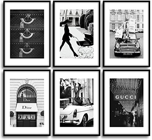 MONOKO® Wohnzimmer Poster Set - Premium Bilder für Schlafzimmer - Stilvolle Wandbilder - 6er ohne Rahmen (Fashion Poster Schwarz-Weiß, 6x A4 (21 x 29,7cm))