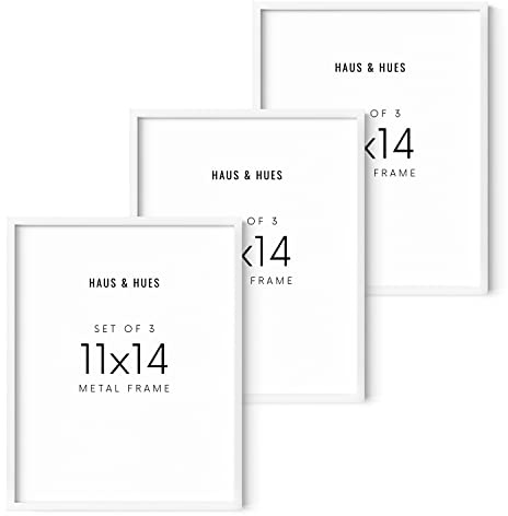 HAUS AND HUES 11x14 White Aluminum Frame Set of 3 - Modern Gallery Pack, Wall Display (White Aluminum Frames)