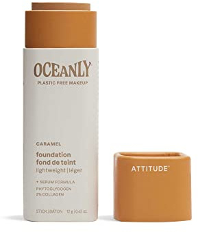 ATTITUDE Oceanly Fond de Teint, EWG Verified, Phytoglycogène Hydratant, Ingrédients d'Origine Naturelle, Perfecteur de Teint Végane, Caramel, 12 g