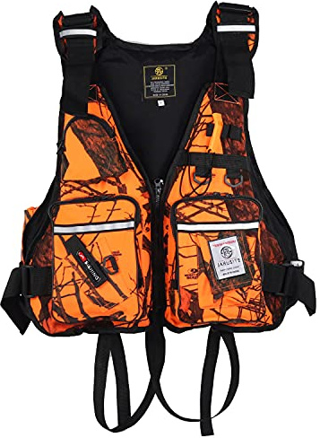 JKSPORTS Fishing Vest Safety Life Jacket for Swimming Sailing Boating Kayak Floating Multifunction for Men and Women Vest/Kayak (One Size(100-220 pounds),Orange)