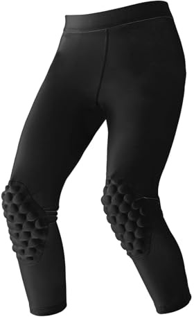 Topeter Kid Compression Capri Leggings with Knee and Butt Pads, Running Tights, Gym Pants, Sports Athletic Baselayer for Softball, Paintball Black YL