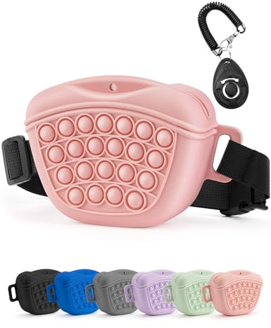Gobeigo Silikon Hundeleckerli Beutel mit Hunde Trainingsclicker, Magnetischem Verschluss Tasche für Leckerlis, Welpentraining oder Hundespaziergänge, Hüftgürtel Fanny Pack(Rosa)