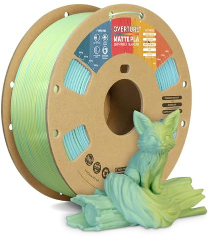 OVERTURE Matte PLA Filament 1.75mm, Matte PLA Rolle 1kg Spule (2.2lbs), Maßgenauigkeit +/- 0.02 mm, für 3D Drucker (Hellblau-Gelb)