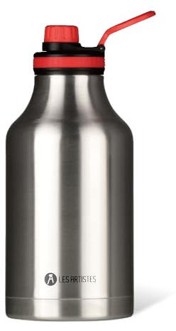 LES ARTISTES Paris A-2343 Bottle'Up 2.0, 2 litres, Gourde isotherme sans BPA, Réutilisable, Garde au chaud 12h et au froid 24h, Acier Inoxydable, Design Stainless Steel