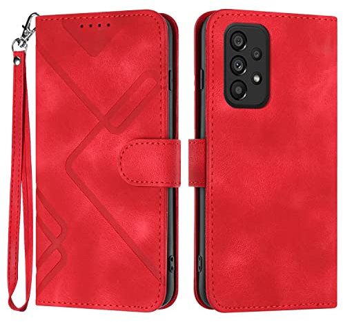 Bxithnr Handyhülle für Samsung Galaxy A53 5G, Samsung A53 5G Hülle, Premium Leder Handy Klappbare Stoßfeste Brieftasche Flipcase Cover Magnetic Stander Schutzhülle Tasche für Galaxy A53 5G - Rot