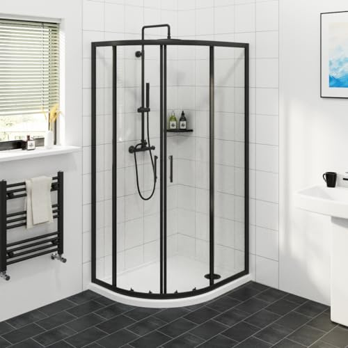 NRG 900x800mm Matte Black Framed Quadrant Shower Enclosure Sliding Door | 6mm Easy Clean Glass, Space Saving, Waterproof, Easy to install, Wet Room, Cubicle, Bathroom