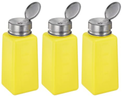 sourcing map 3pcs Solvent Alcohol Dispensers 250ml(8.5oz) Push Down Liquid Dispenser Pump with Sealing Stainless Steel Lid for Acetone Solution, Yellow