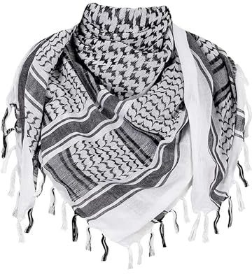 TRIXES Schwarzer und weißer Shemagh Schal, Wüstenstil, Kufiya, Keffiyeh, Ghutrah, Hattah, 100% Baumwolle, geeignet für Paintball, Rollenspiele, Dune Bashing, normale Größe