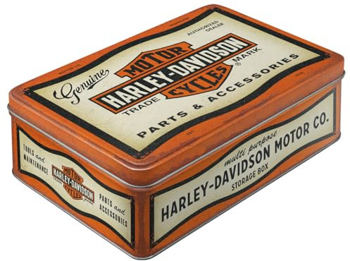 Nostalgic-Art Contenitori in latta retrò piatti, 2,5 l, Harley-Davidson – Parts & Accessoires – Idee regalo per biker, scatola con coperchio, design vintage