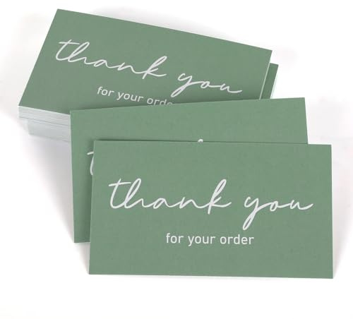 Whaline 100Pcs Mini Thank You Cards Sage Green Thank You for Your Order Cards Thank You Notes for Small Business Stores Restaurants, 2 x 3.5 Inch