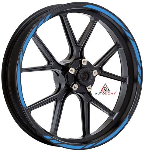 Autodomy Motorrad Felgenaufkleber Komplettset | Felgenrandaufkleber für 2 Räder 15 bis 19 Zoll | Felgen Aufkleber Motorrad Tuning | Felgenaufkleber Motorrad Racing Design (Hellblau)