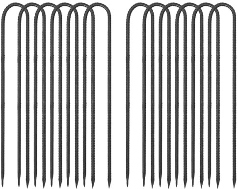 QUARKZMAN 16 Stück 40cm Trampolin Windanker, U-Form Stahlanker, verzinkte Bodenanker Rostschutz Garten Landschafts-Heringe, Schwarz
