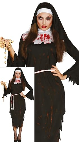 FIESTAS GUIRCA | Disfraz de Monja Zombie para Mujer (44-46/XL) - Vestido, Cinturón y Diadema - Disfraces de Halloween, Terror y Religión para Fiestas de Disfraces y Carnaval - Ideal para Adultas