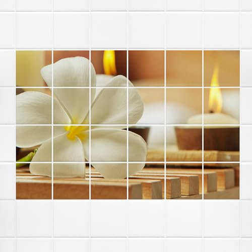 GRAZDesign Fliesenaufkleber Wellness Weiße Blume Fliesenbild Bad, Badezimmer Klebefliesen - 20x20cm / 122x81cm