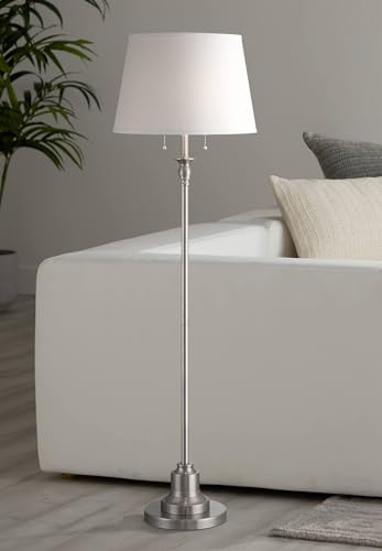 360 Lighting Spenser Transitional Traditional 58 Tall Standing Floor Lamp Skinny Pole Pull Chain Silver Metal Brushed Nickel Finish Living Room Bedroom House Reading Office Home Decor Entryway