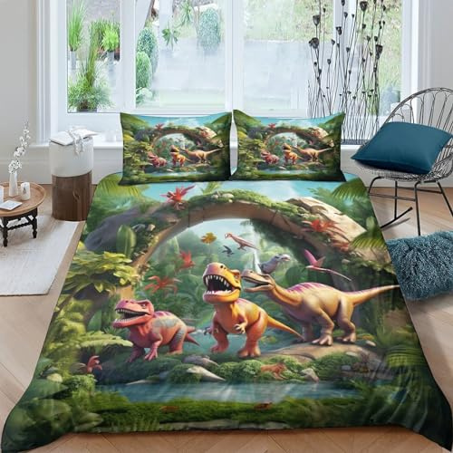 MEFESE Dinosauro Set 3 Pezzi Di Biancheria Da Letto Con Dinosauro selvaggio Copripiumino E Federe,Reversibile, Facile Da Lavare,Anallergico,Morbido E Liscio,per Adulti E Ragazzi Doppio（200x200cm）