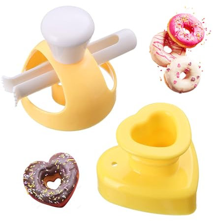 USHXVG 2Pcs Donut Molds with Dip Tongs, Hollow Bread Mold, Heart Stamp, Baking Tools for Home, Donut Shape Cutter, Hollow Pastry Mold