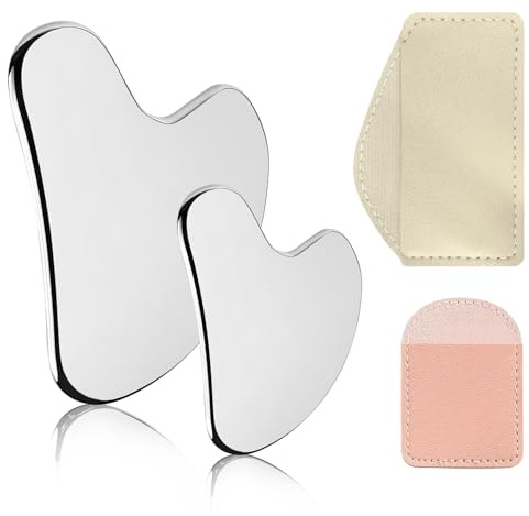 2 Stück Gua Sha Guasha-Werkzeug, Gua Sha-Werkzeug für das Gesicht, Metall-Gua Sha, Gua Sha für das Gesicht, Edelstahl-Gua Sha Guasha für Gesicht und Körper, reduziert Schwellungen (Silber)