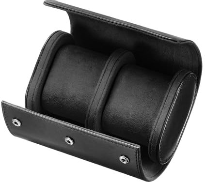 QUARKZMAN Étui de Voyage pour Montre en Cuir, Rouleau de Montre Simple, Boîte de Rangement Organisateur pour Hommes et Femmes, Support d'Affichage, 2 Emplacements, Noir
