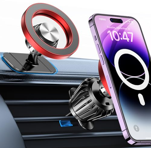 Coolpow Support Telephone Voiture Magsafe,Porte Téléphone Voiture Aimanté | [Super Aimants & 360°] Aimant Telephone Voiture Grille Ventilation GPS Accessoire Voiture Interieur pour iPhone 17 Pro Max 16