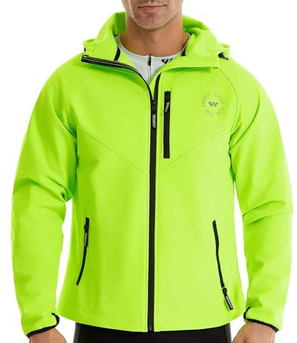 Wulibike Fahrradjacke Herren Winter Thermo fleecejacke Wasserdicht Atmungsaktiv Laufjacke Wanderjacke Unisex für kaltes Wetter Grün A5=XL