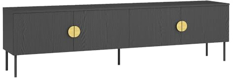 Lomadox TV Lowboard in Schwarz 200 cm Fernsehschrank Fernsehtisch TV-Schrank Mid Century Retro Möbel