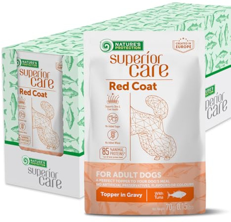 Nature's Protection Superior Care Hunde-Nassfutter, Thunfisch 24 x 70 g | Weiches Topping in saftiger Sauce, Tägliche Fütterung, Alle Rassen & Größen, Erwachsene Hunde mit rotem Fell, 24 Beutel
