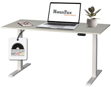Hausfux Höhenverstellbarer Schreibtisch auf Maß - inkl. 2,5 cm starker, maßgefertigter Tischplatte - 2- oder 3-stufiges Gestell, OLED-Touchpanel (ICY White & Weiß, 2-stufig, 140 x 70 cm)