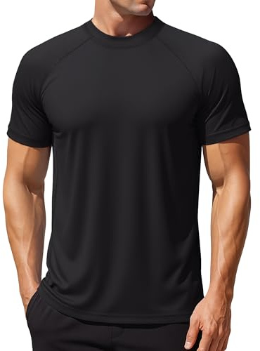 MAGCOMSEN Mens Swim Shirts Rash Guard Short Sleeve UPF 50+ UV Sun Shirt Lightweight Quick Dry Fishing Shirts Black,XXL