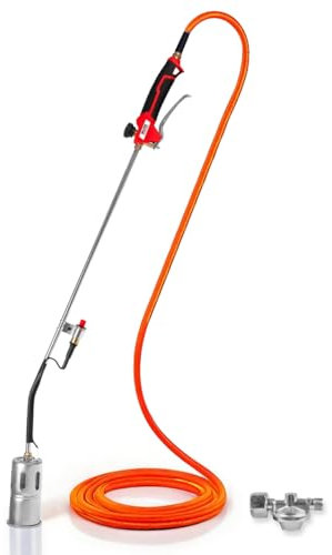 WALTER PROFESSIONAL Anwärmbrenner & Unkrautvernichter mit Piezo-Zündung, 1060 °C, chemiefrei, ideal für Unkraut, Moos, Bitumen, inkl. 5 m Propangasschlauch & Druckregler