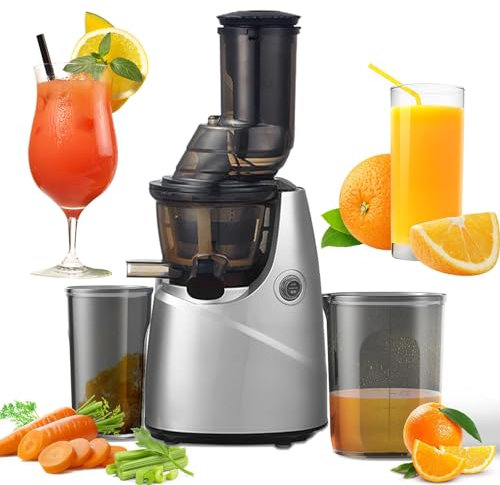 Exprimidor centrífugo doméstico Multifuncional, máquina exprimidora automática de Frutas de 52 RPM, exprimidor de Prensa en frío fácil de Limpiar con 2 Tazas, conducto de alimentación de 8,2 cm para