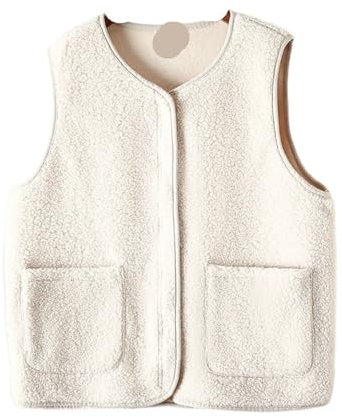 AHUFGN Palettenkissen Damen-Fleecejacke in Übergröße, Herbst, Freizeitkleidung, ärmellose Weste, modisch, große Tasche, Oberbekleidung, Kurvenmäntel(White,7XL)