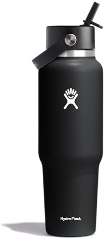 Hydro Flask Reiseflasche mit breitem Flex-Trinkhalm, 1,2 l, Schwarz