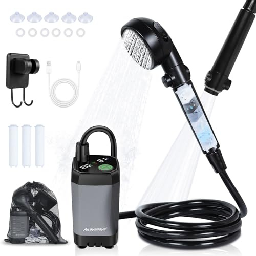 Camping Dusche mit Pumpe & Licht Tragbare Mobile Campingdusche mit Filter