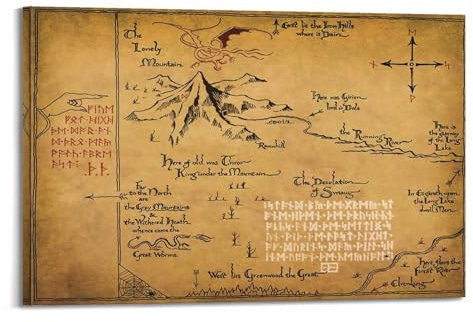ACIFHGUE Póster decorativo de mapa de la Tierra Media Hobbit, póster de pared e impresión artística moderna para dormitorio familiar, 40 x 60 cm