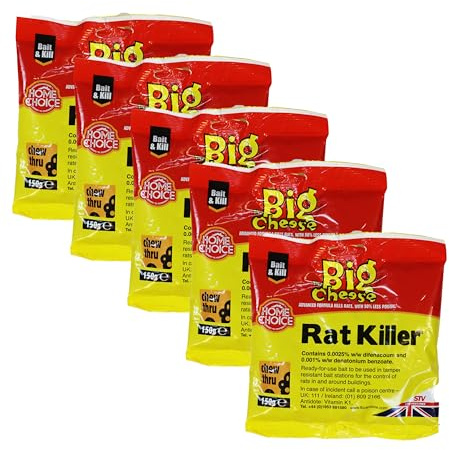 The Big Cheese Rat Killer Grain Bait 150g - Effective Rodent Control for Rats & Mice - Fast-Acting, Easy to Use Chew Thru Bags - Ideal for Homes, Sheds & Garages - 5-Pack
