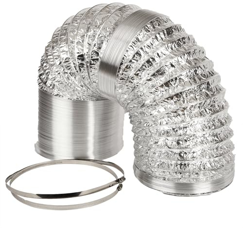 Flexible Aluminium Air Duct – Ventilation Foil Ducting for Extractor Fans, Hydroponics & Grow Rooms (200mm x 10m (8))