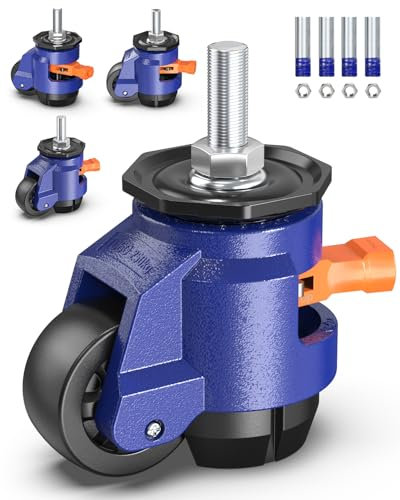 KOSTANZO Ruote per carrello con stelo Set di 4 carichi pesanti, ruote girevoli M12 e 1/2 e dimensioni della vite, ruote retrattili per mobili, banchi da lavoro, macchine, capacità totale 750 kg