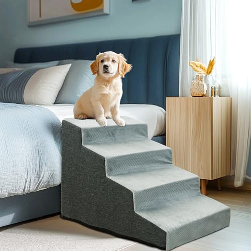 Escaliers pour Chiens à 4 Marches en Éponge Haute Densité, Rampe pour Chien et Chat Antidérapant avec Housse Amovible - Escalier Large pour Animaux de Compagnie Agés 39x76.5x49.5cm