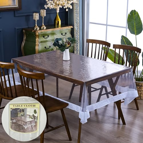 Durchsichtige Tischdecke, 180 x 140cm Tischdecke Transparent Tischfolie Fettdicht Tischschutzfolie Wasserdicht Abwaschbar PVC Folie, für Wohnzimmer, Esszimmer, Balkon, Garten