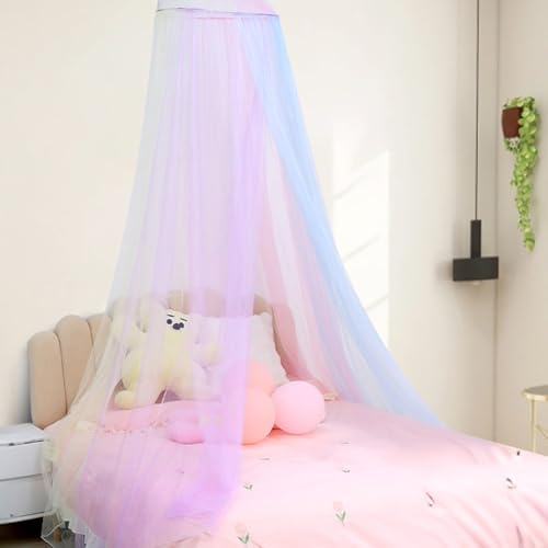 ABCDipper Regenbogen Betthimmel für Mädchen Prinzessin Baldachin Hanging Netting Schlafzimmer Dekor Weiß Doppelbett Moskitonetz