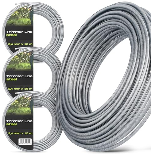 3x Trimmertråd 2,4 mm 15 m Nylon Förstärkt Stål Röjsåg Spole Trimmersnöre Gräskanter Trädgård Hållbarhet Lång Livslängd Trimmertråd Gräsmattetrimmer Kraftfull