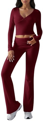 YCBMINGCAN Tuta da donna in due pezzi, tuta da jogging, set estivo da 2 pezzi, tuta sportiva da donna, Y2K, abbigliamento da casa con crop top e pantaloni a zampa, yoga, palestra, sport, # 1 rosso, S