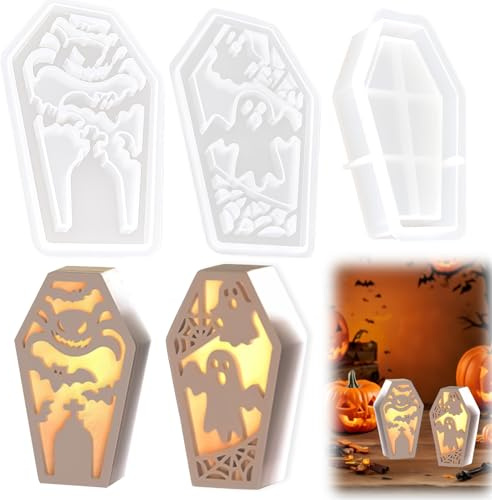 Halloween Silikonform Kerzenhalter Geister Gipsform Spinne Gießform Teelichter Form Halloween Deko Geist Silikonform Teelichthalter Epoxidharz Form für Mini LED Ballonlichter Teelichter Kerzenständer