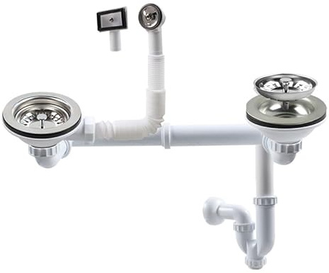 Talea Garniture de vidange double avec trop-plein, diamètre 114 mm, blanc, ensemble complet pour évier de cuisine, convient pour éviers avec une ouverture de 83–90 mm Z7008C029 (passage mural pour