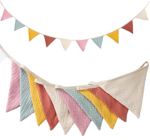Wimpelkette Girlande 2.6m Kinderzimmer Deko, Wetterfeste Stoff-Wimpelkette Outdoor, Farbenfrohe Geburtstagsdeko für Gartenparty, Babyzimmer & Einschulung (Regelmäßiger Stil)