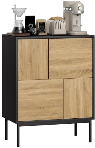 HOMCOM Buffet Salon Meuble Bas 60 x 35 x 78 cm Noir et Effet Bois Naturel